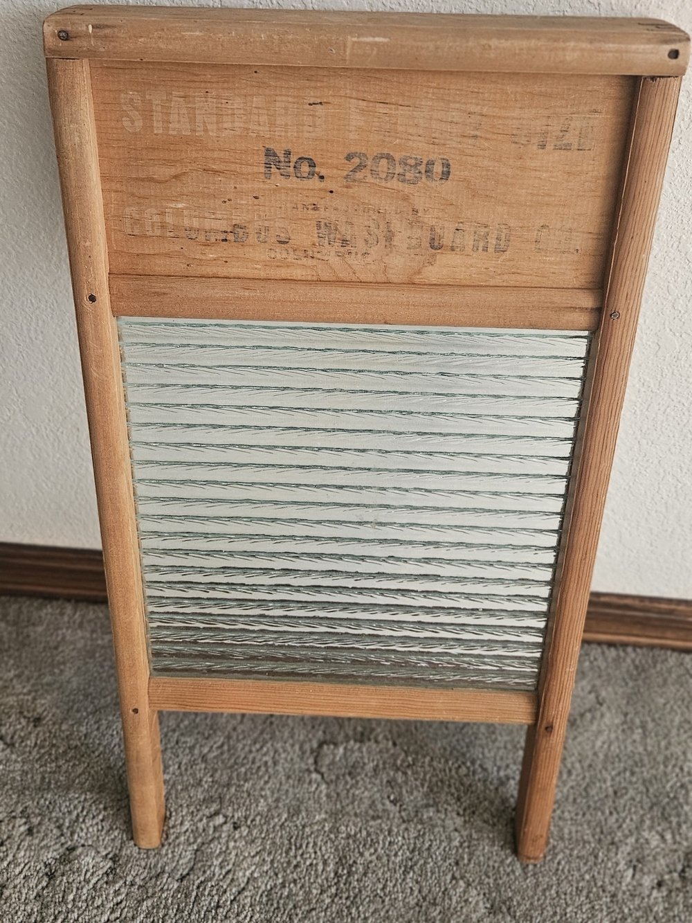 Vintage Wood Frame Glass Washboard in Natural Wood and Clear Glass